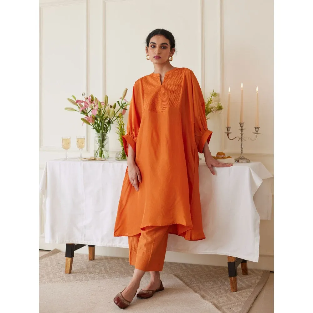 Juanita Orange Habutai Silk Kurta & Pant (Set of 2)