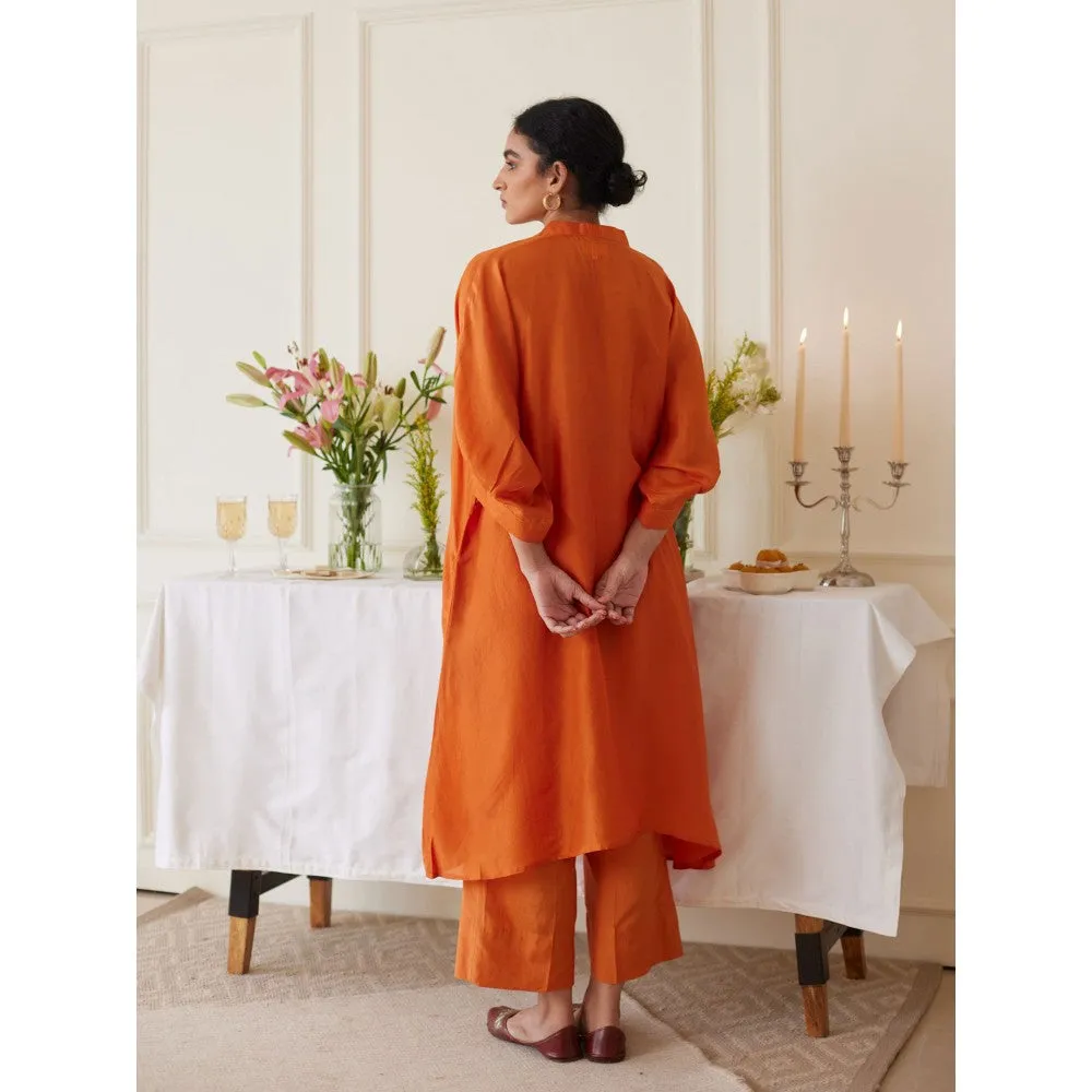 Juanita Orange Habutai Silk Kurta & Pant (Set of 2)