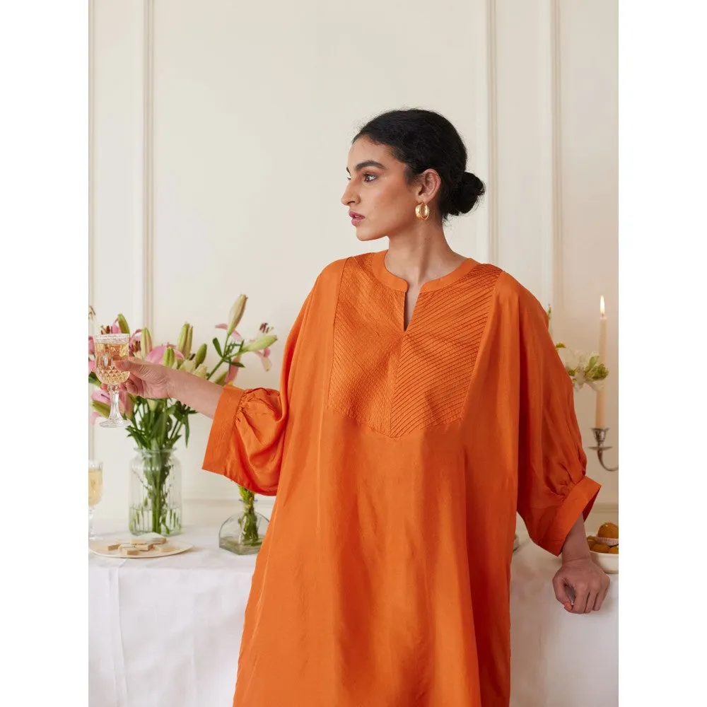 Juanita Orange Habutai Silk Kurta & Pant (Set of 2)