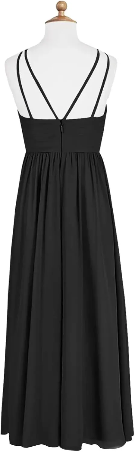 Junior Girls Bridesmaid Dress for Wedding Chiffon Halter Flower Girl Dresses for Teen with Slit