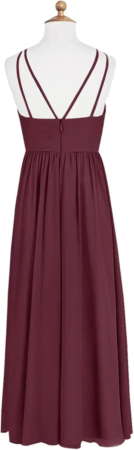 Junior Girls Bridesmaid Dress for Wedding Chiffon Halter Flower Girl Dresses for Teen with Slit