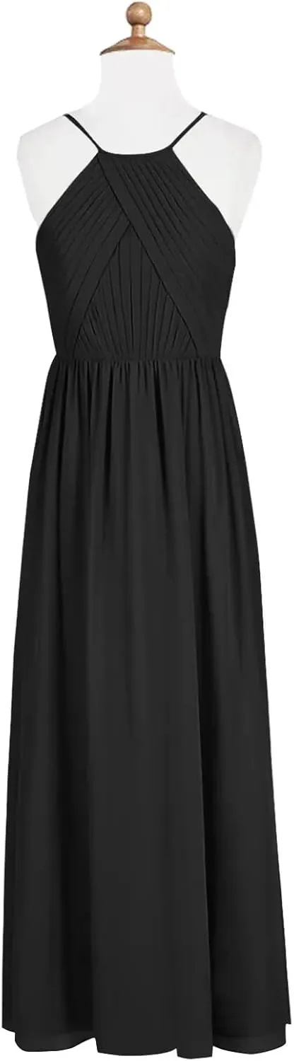 Junior Girls Bridesmaid Dress for Wedding Chiffon Halter Flower Girl Dresses for Teen with Slit