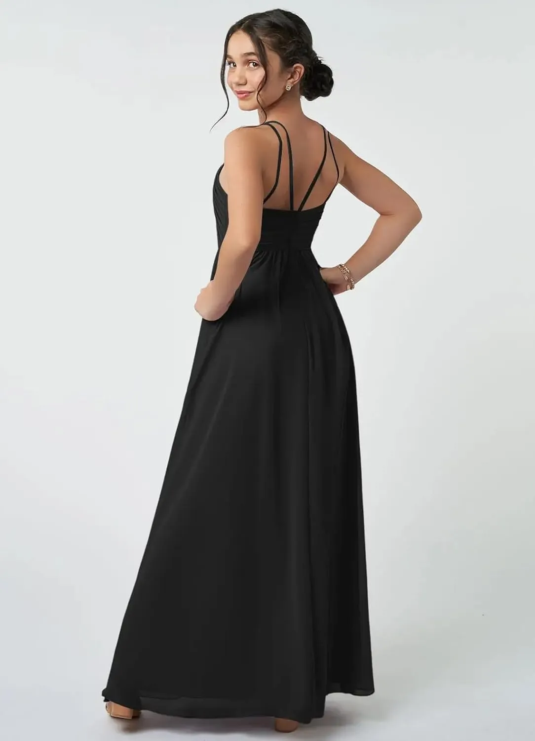 Junior Girls Bridesmaid Dress for Wedding Chiffon Halter Flower Girl Dresses for Teen with Slit