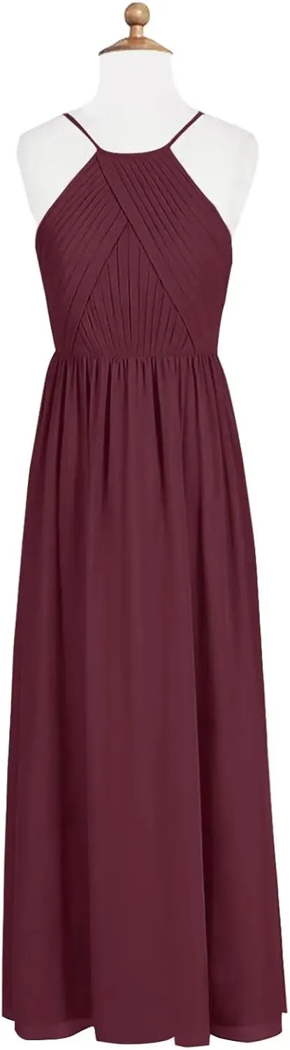 Junior Girls Bridesmaid Dress for Wedding Chiffon Halter Flower Girl Dresses for Teen with Slit
