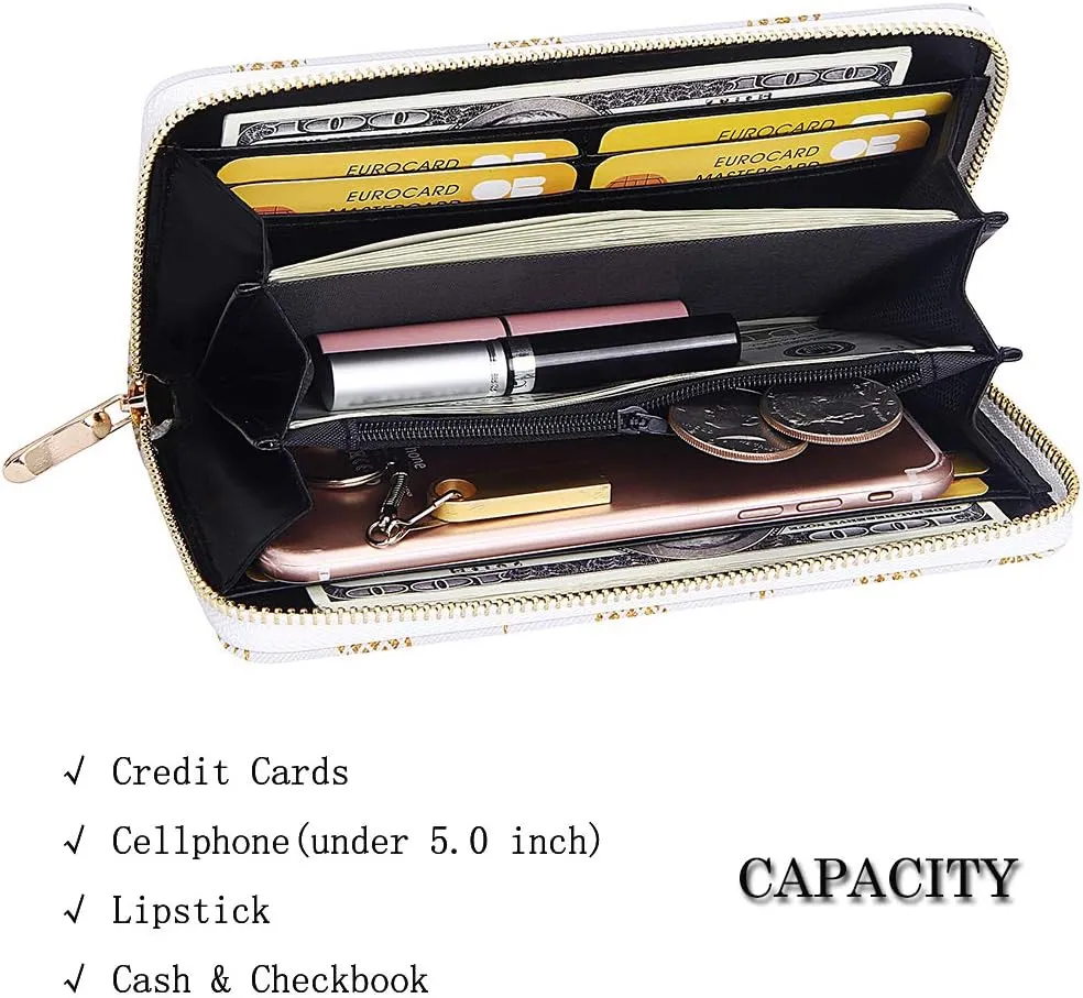 KUKOO Womens Printed Zip Around Wallet Phone Clutch Purse Card Holder Organizer