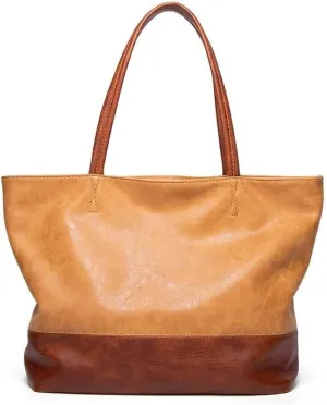 Large Capacity Work Handbag Tote for Women Retro Shoulder Purse Leather Top Handle