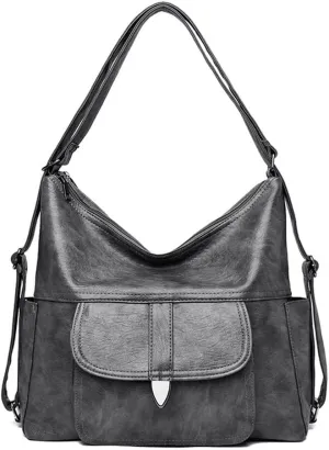 Leather Hobo Shoulder Purse Large Capacity Backpack Multi Pockets Shoulders Tote Handbag for Women