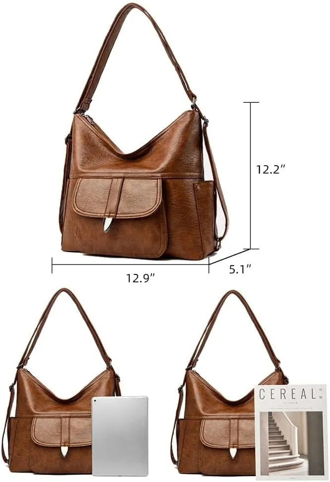 Leather Hobo Shoulder Purse Large Capacity Backpack Multi Pockets Shoulders Tote Handbag for Women