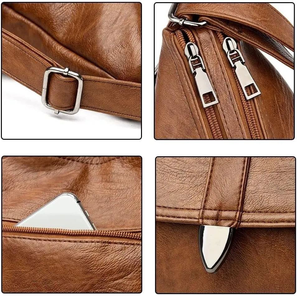Leather Hobo Shoulder Purse Large Capacity Backpack Multi Pockets Shoulders Tote Handbag for Women