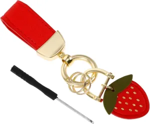 LIFKOME Elegant Strawberry Style Keychain Wristlet Set Keyring Pendant Car Keychain Bag Ornament Zinc Alloy Material