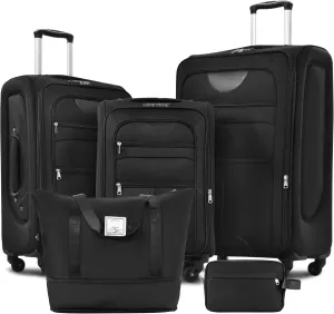 Lightweight Expandable 3-Piece Luggage Set with Duffel Bag, Spinner Wheels, TSA Lock, Black