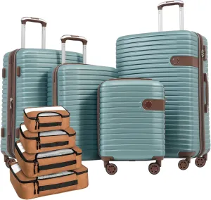 Lightweight Expandable 4 Piece Luggage Set with Spinner Wheels and Packing Cubes, Blue