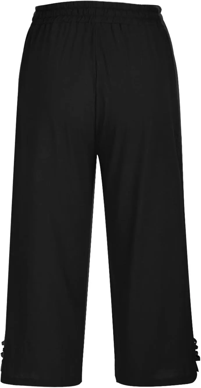 Linen Capri Pants Women Summer 2025 Drawstring High Waist Lounge Pant Wide Leg Beach Resort Wear Cropped Trousers