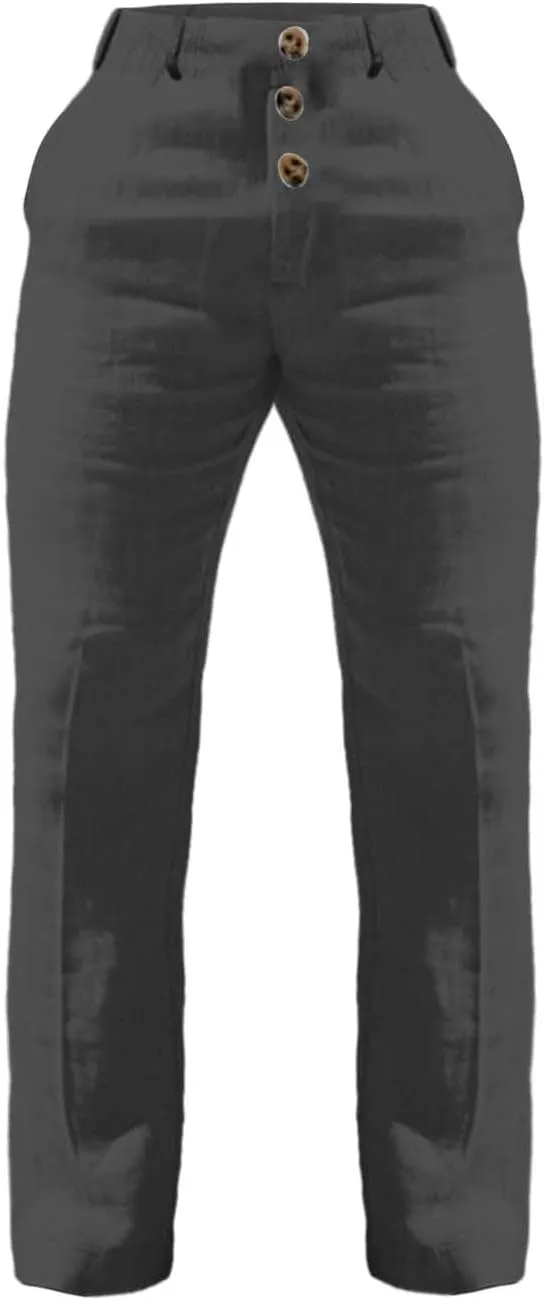 Linen Pants for Mens Casual Button Loose Summer Jogger Pant Cotton Linen Lightweight Solid Sweatpant Hipster Beach Trousers
