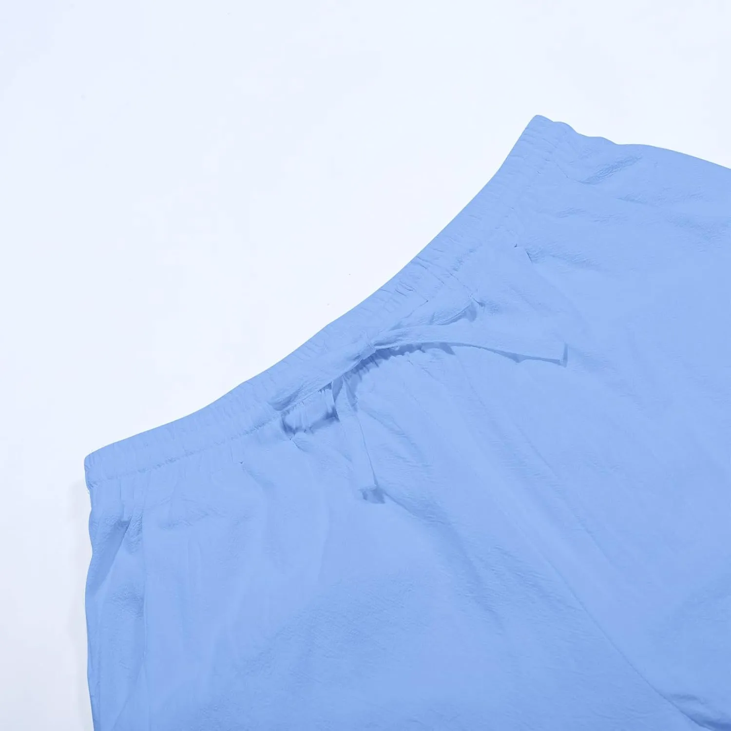 Linen Pants for Women Wide Straight Leg Side Button Pants 2025 Trendy Baggy Elastic Waist Trousers with Pockets