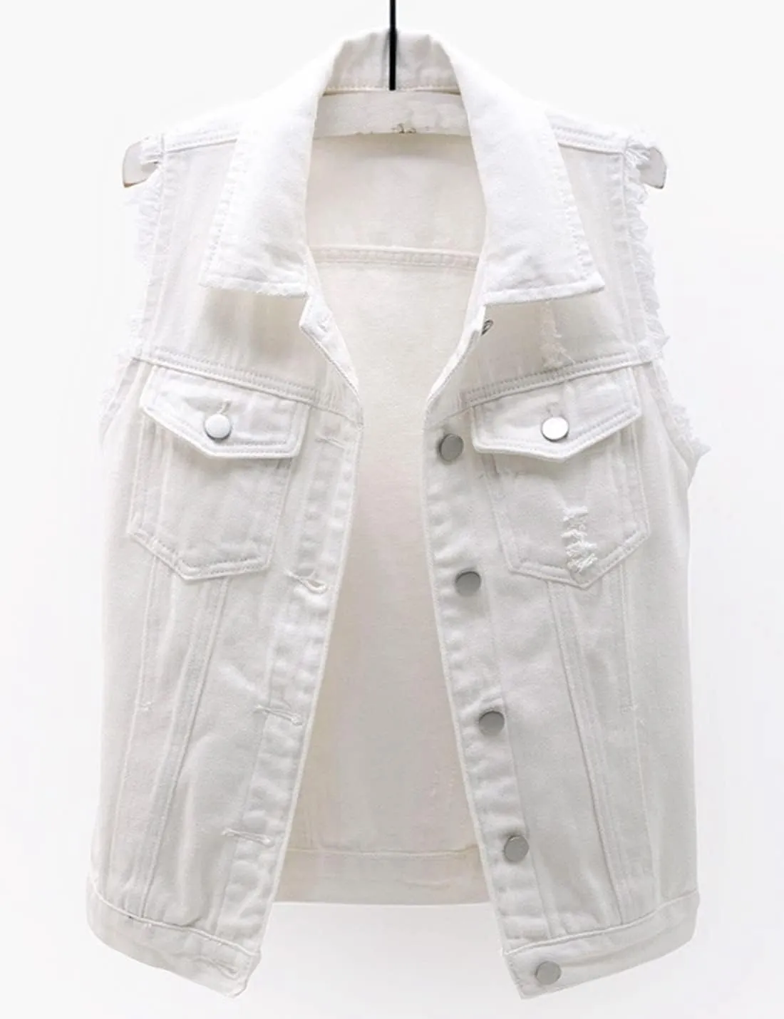 Locachy Women's Casual Denim Vest Jacket Slim Fit Sleeveless Ripped Tops