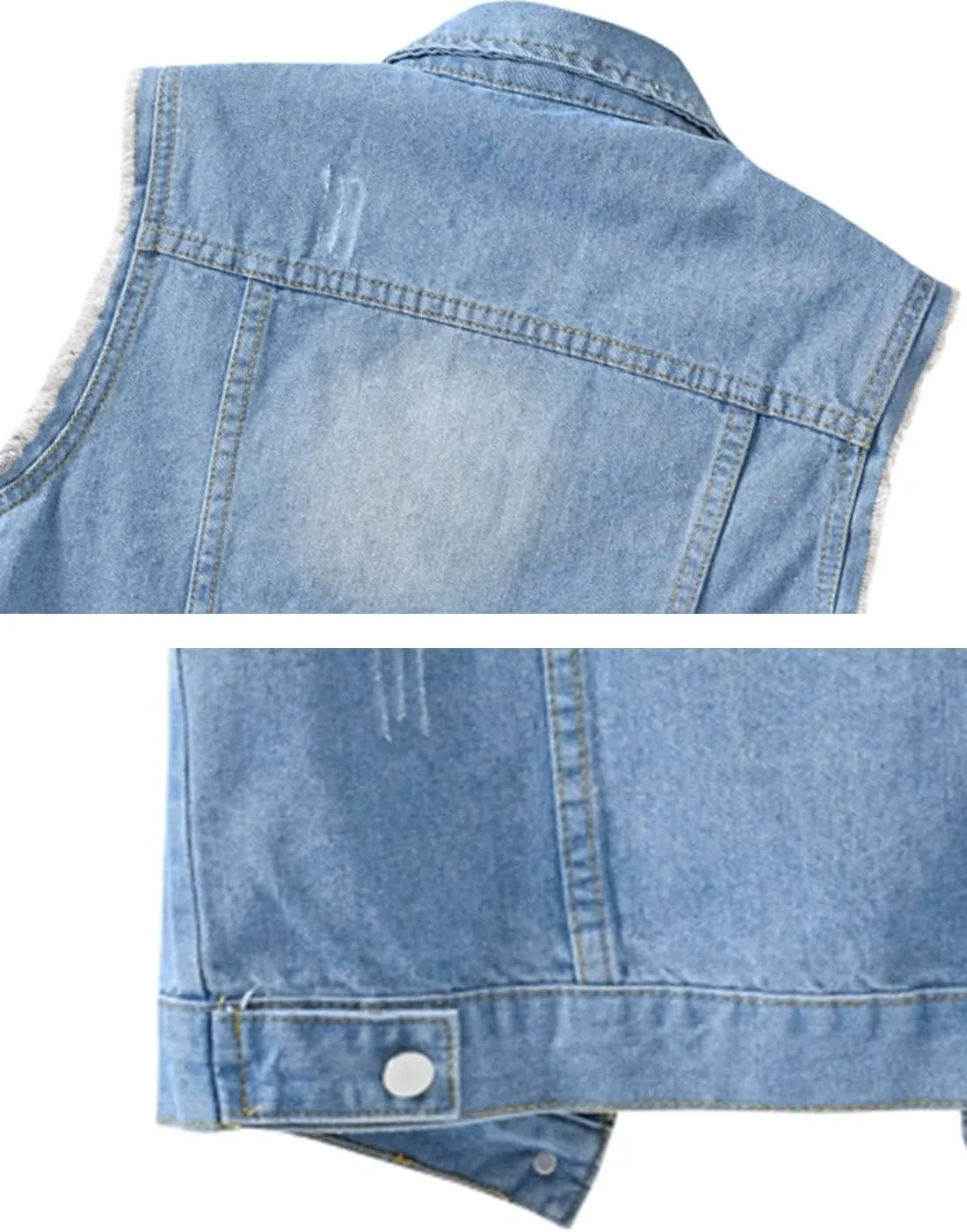 Locachy Women's Casual Denim Vest Jacket Slim Fit Sleeveless Ripped Tops