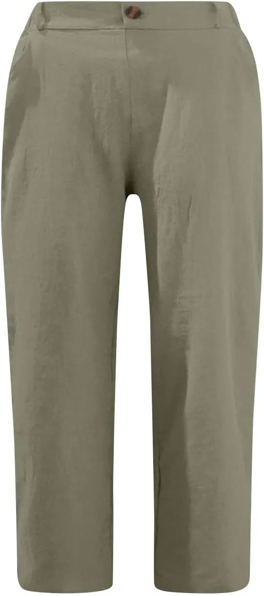 LRMQS Womens Capris for Summer Cotton Linen Pants Casual 2025 Loose Comfy Trendy Elastic Waist Cropped Trouser Beach Clothes