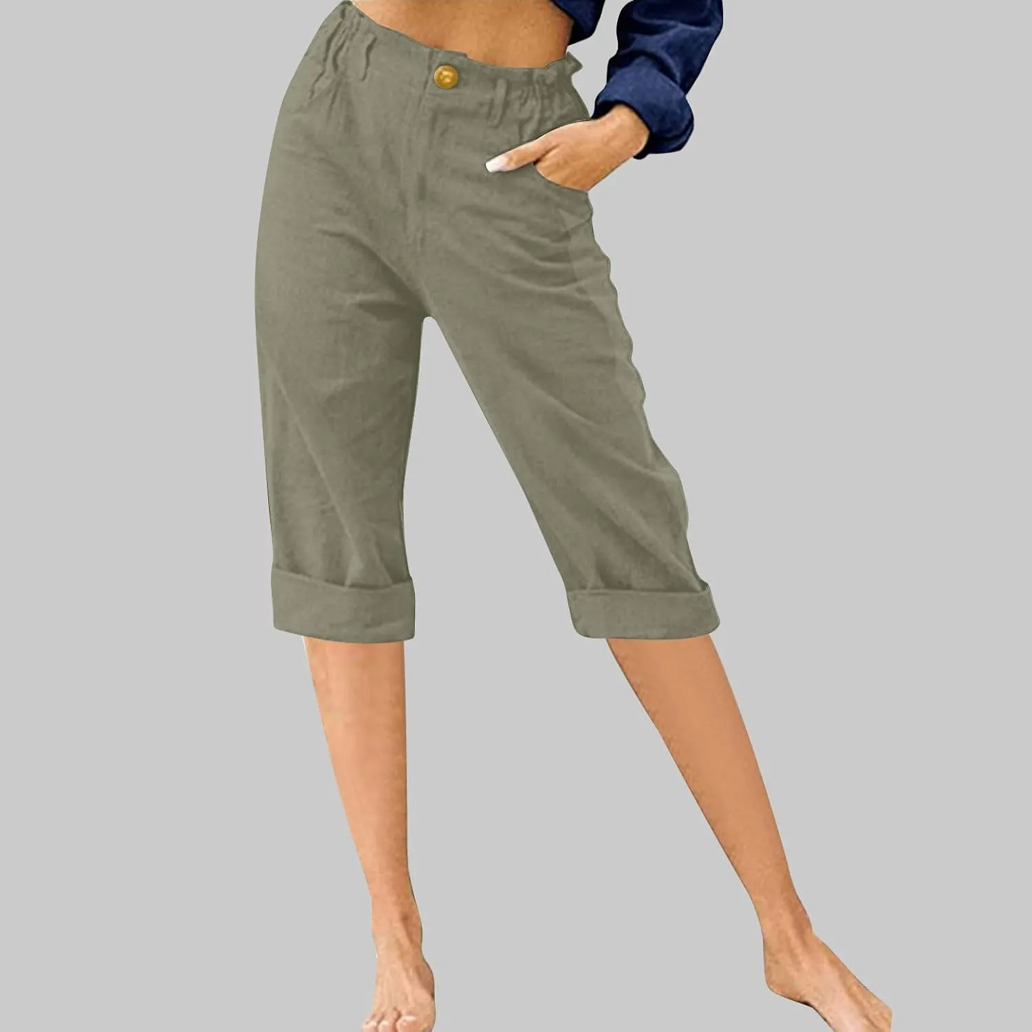 LRMQS Womens Capris for Summer Cotton Linen Pants Casual 2025 Loose Comfy Trendy Elastic Waist Cropped Trouser Beach Clothes