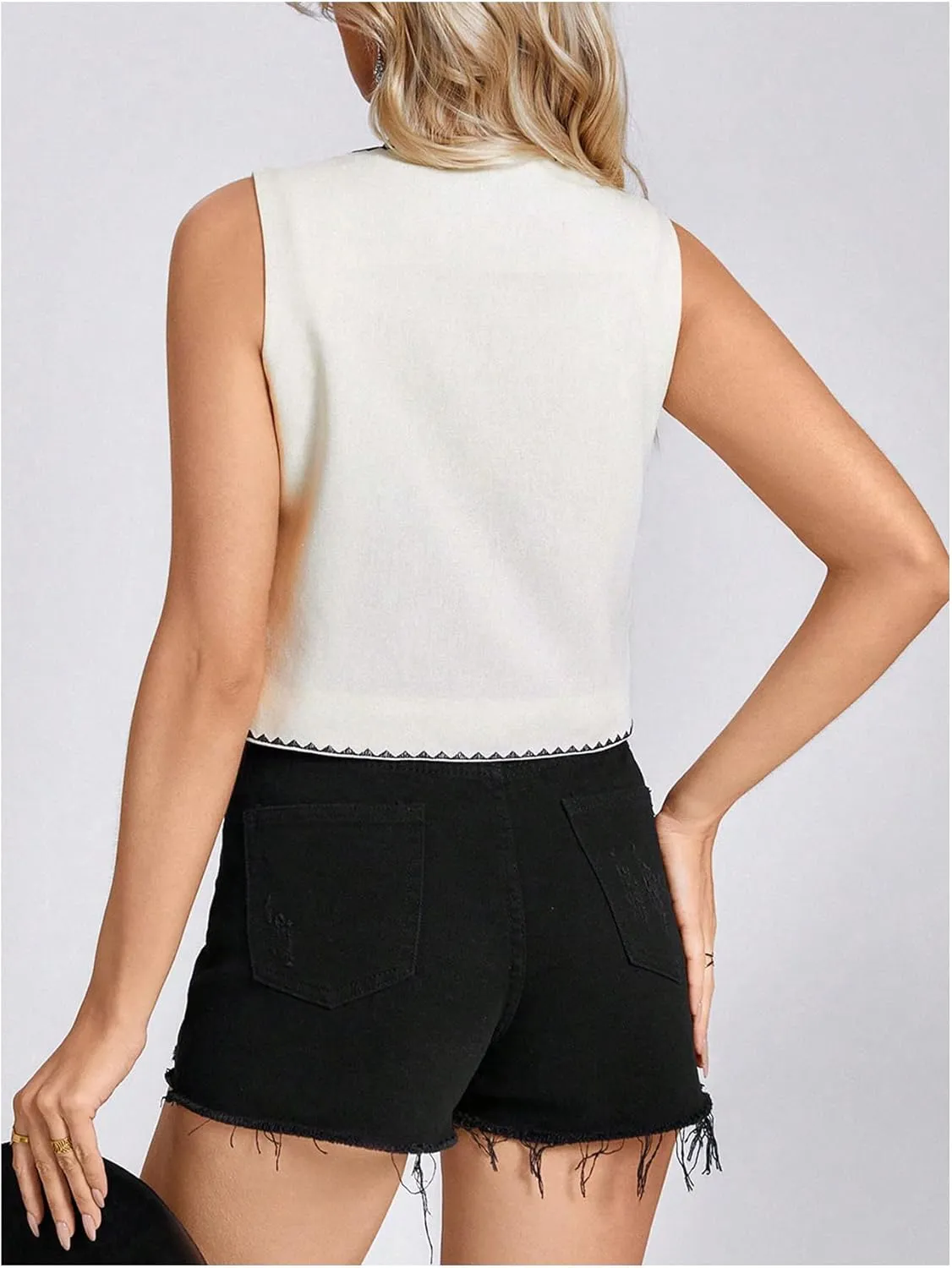 MakeMeChic Women's Floral Embroidery Vest Tie Front Sleeveless Vintage Crop Tops