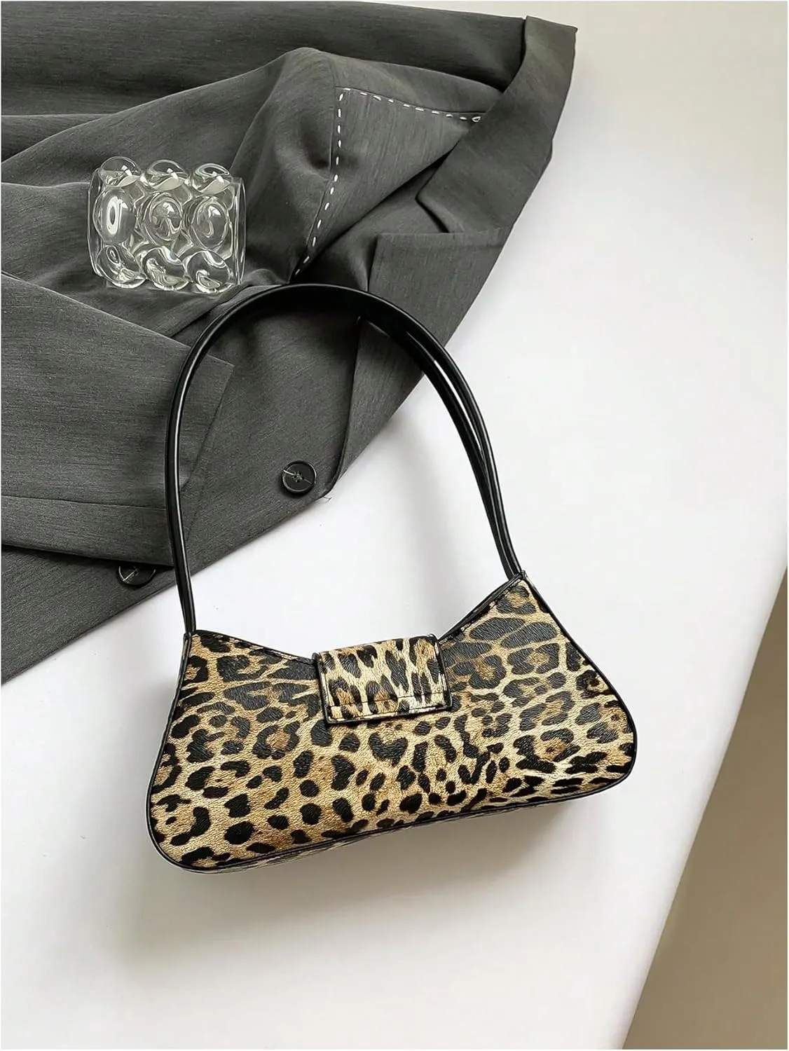 MakeMeChic Women's Leather Leopard Print Shoulder Bag Bow Top Handle Zipper Clutch Purse Hobo Handbag