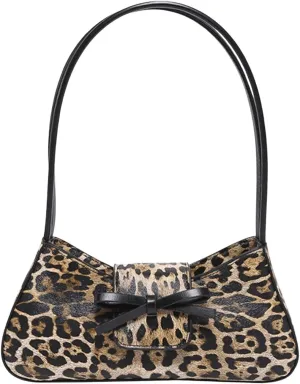 MakeMeChic Women's Leather Leopard Print Shoulder Bag Bow Top Handle Zipper Clutch Purse Hobo Handbag