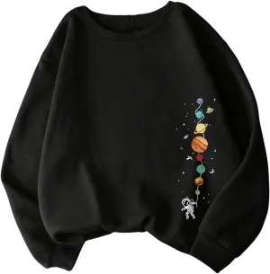 MakeMeChic Women's Long Sleeve Sweatshirts Graphic Print Round Neck Pullover Tops
