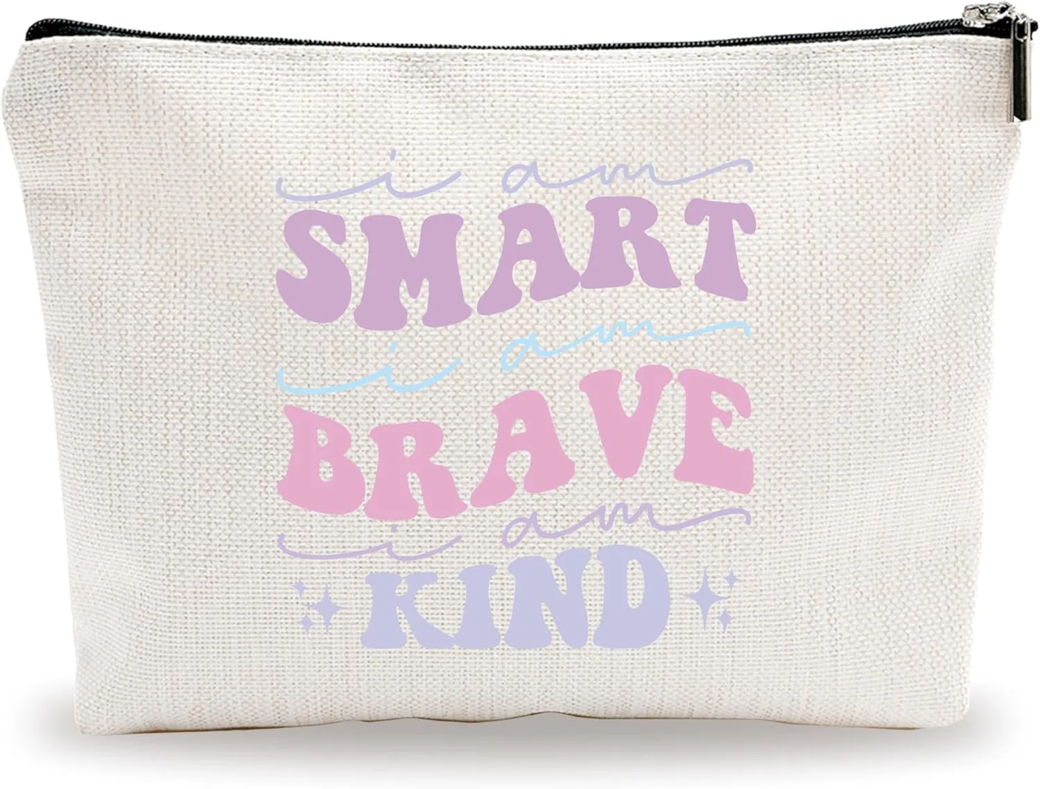 Makeup Bag For Girls - Smart, Brave, Kind - Positive Quotes Small Cosmetic Bag, Encouraging Gift For Women, Girls, Sister, Cotton And Linen Makeup Bag, Women Accessories & Decorations - 07