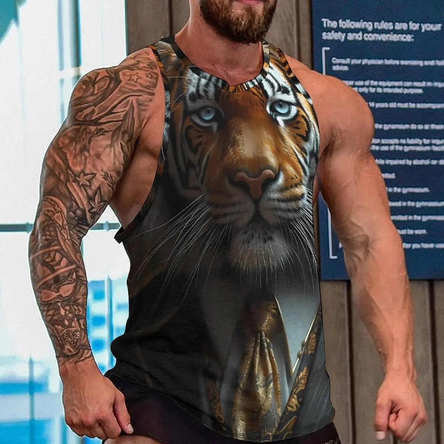 MARSVOVO Mens Cool Tiger Tank Tops Vintage Y2K 2024 Novelty Graffiti Sleeveless Shirt Trendy Soft Cotton Sportswear