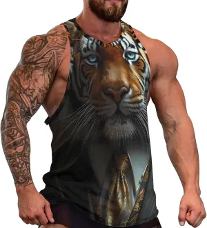 MARSVOVO Mens Cool Tiger Tank Tops Vintage Y2K 2024 Novelty Graffiti Sleeveless Shirt Trendy Soft Cotton Sportswear