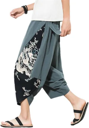 Men Harem Pants Jogger Pants Male Vintage Patchwork Sweatpants Elastic Waist Trousers Streetwear