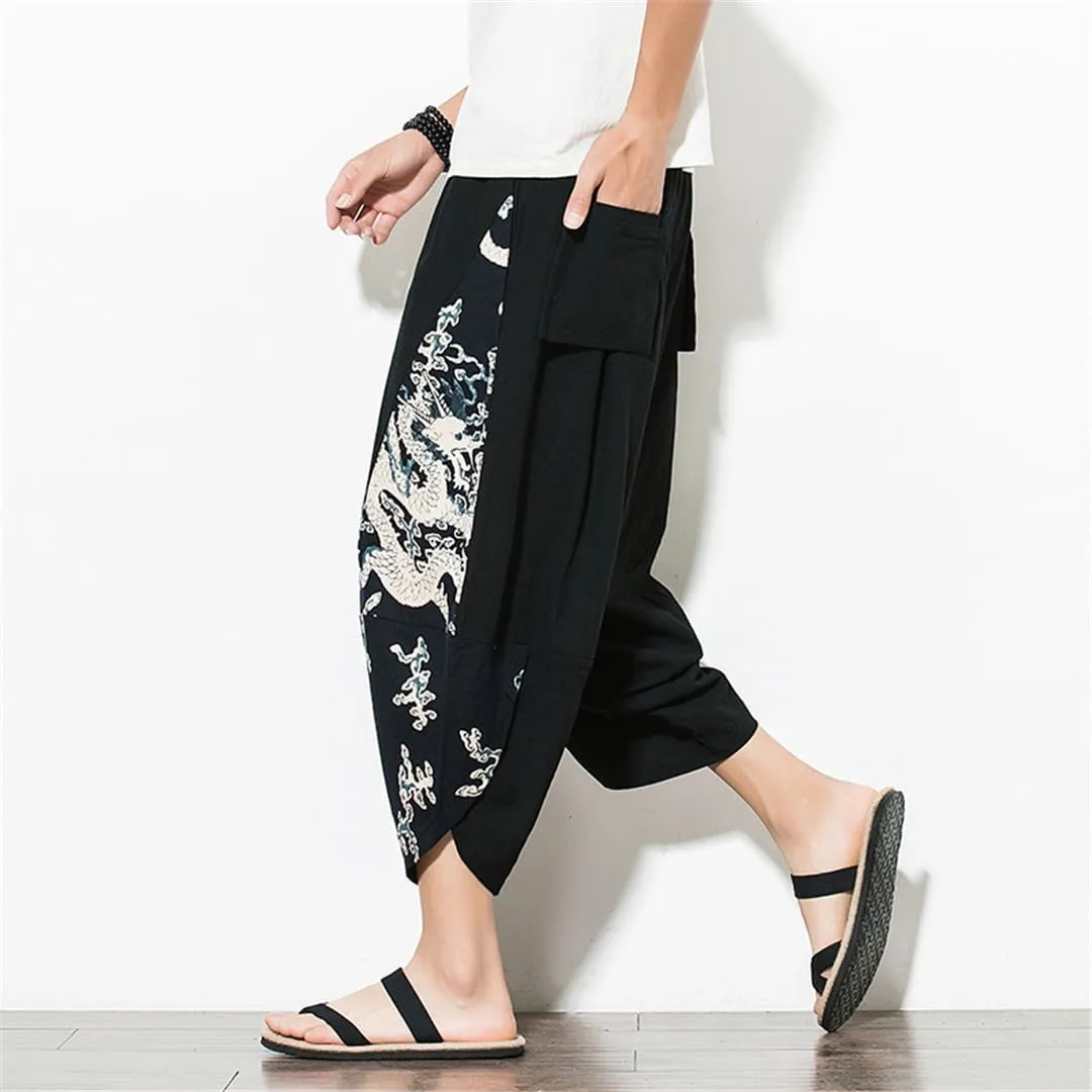 Men Harem Pants Jogger Pants Male Vintage Patchwork Sweatpants Elastic Waist Trousers Streetwear