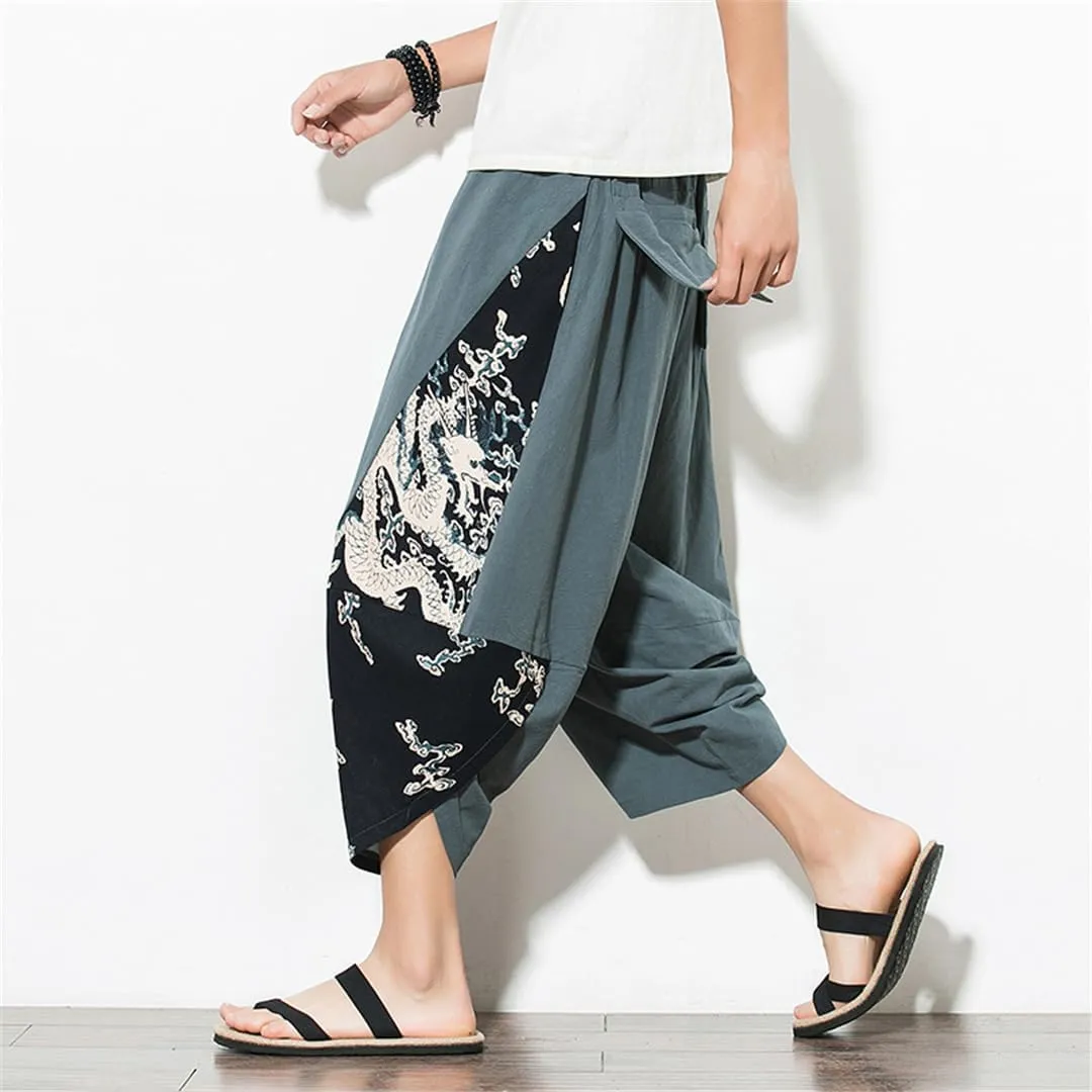 Men Harem Pants Jogger Pants Male Vintage Patchwork Sweatpants Elastic Waist Trousers Streetwear