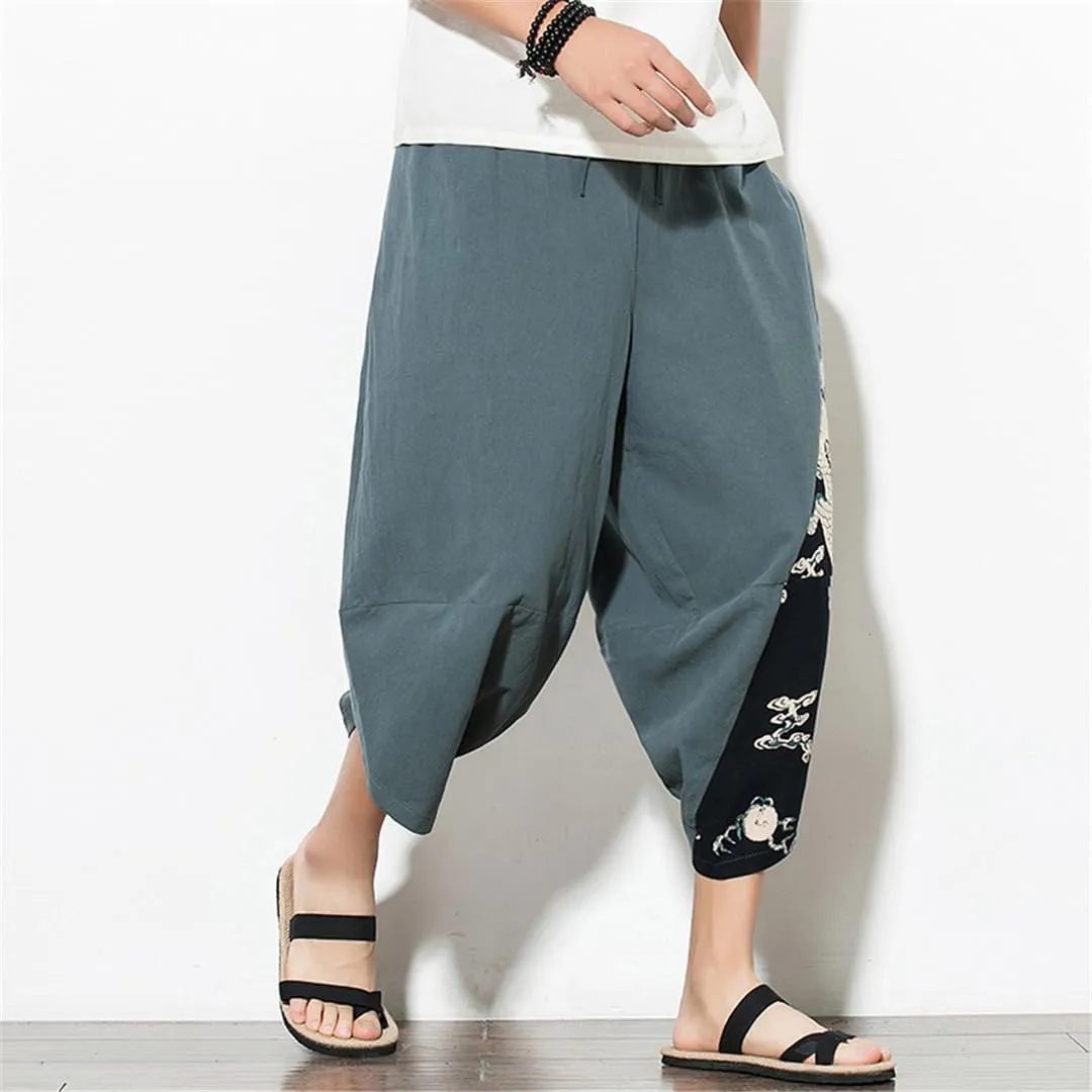 Men Harem Pants Jogger Pants Male Vintage Patchwork Sweatpants Elastic Waist Trousers Streetwear