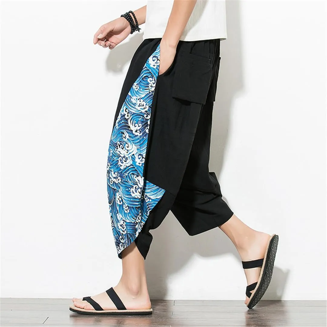 Men Harem Pants Jogger Pants Male Vintage Patchwork Sweatpants Elastic Waist Trousers Streetwear