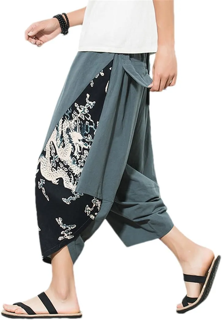 Men Harem Pants Jogger Pants Male Vintage Patchwork Sweatpants Elastic Waist Trousers Streetwear