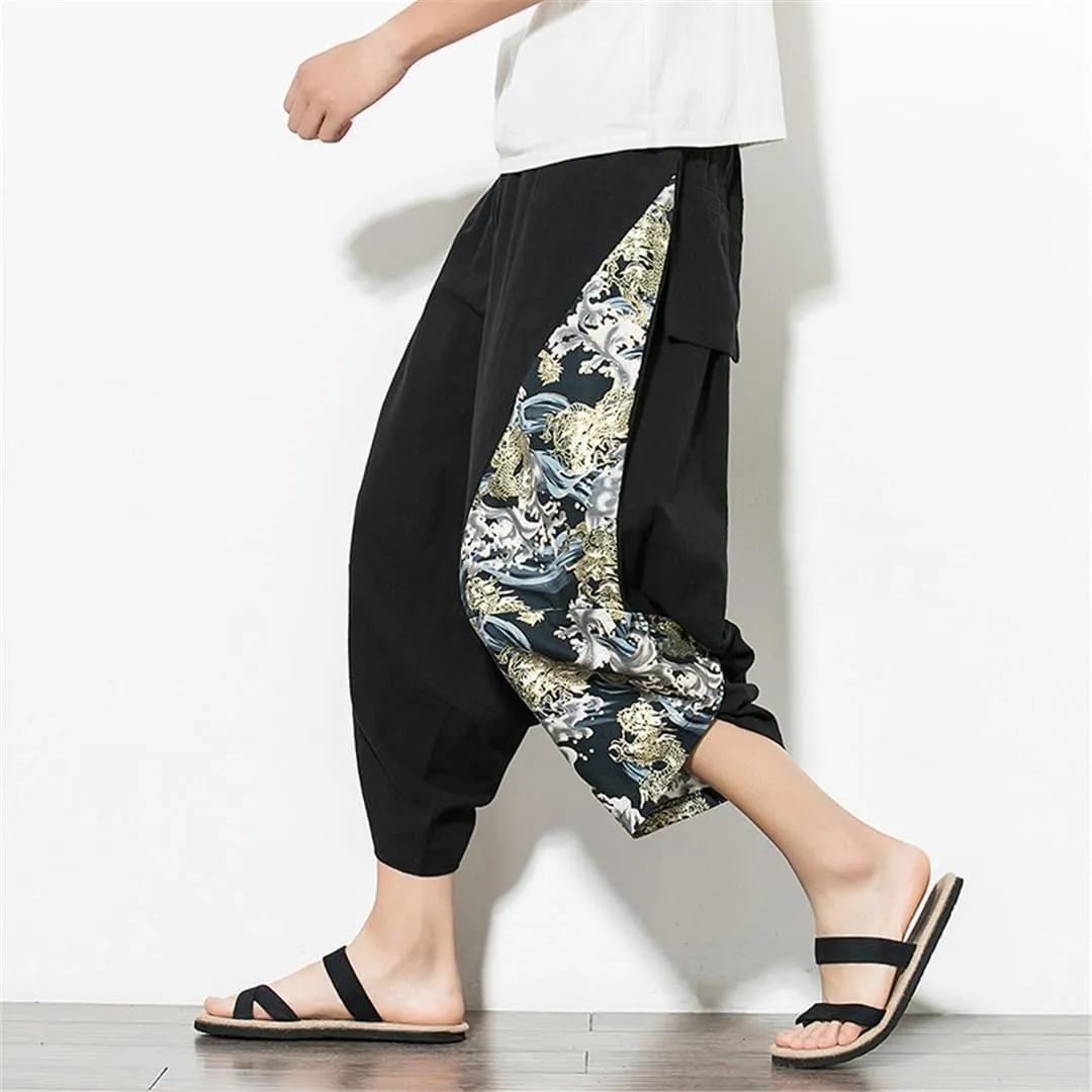 Men Harem Pants Jogger Pants Male Vintage Patchwork Sweatpants Elastic Waist Trousers Streetwear