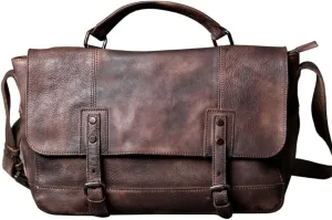 Men Leather Briefcase Vintage Old Shoulder Bag Crossbody Bag Casual Men's Bag