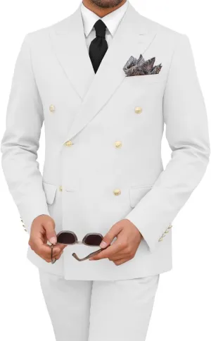 Mens 2 Piece Double Breasted Suit Regular Fit Gold Button Blazer Wedding Prom Formal Suits Set for Men