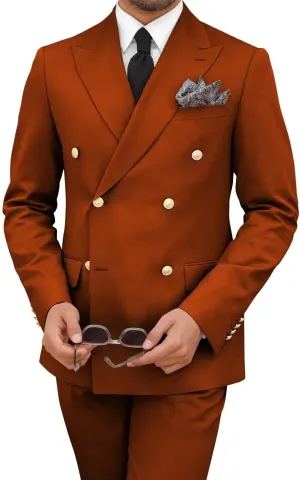 Mens 2 Piece Double Breasted Suit Regular Fit Gold Button Blazer Wedding Prom Formal Suits Set for Men