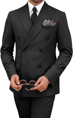 Mens 2 Piece Double Breasted Suit Regular Fit Gold Button Blazer Wedding Prom Formal Suits Set for Men