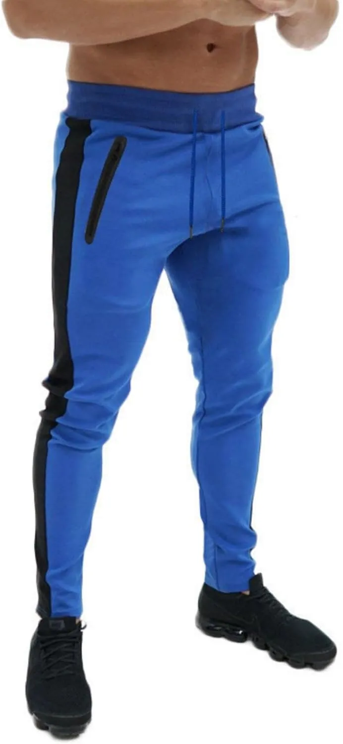 Mens Athletic Pants Casual Drawstring Elastic Waist Slim Fit Sweatpants Stripe Splicing Gym Track Workout Trousers