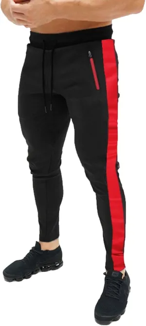 Mens Athletic Pants Casual Drawstring Elastic Waist Slim Fit Sweatpants Stripe Splicing Gym Track Workout Trousers