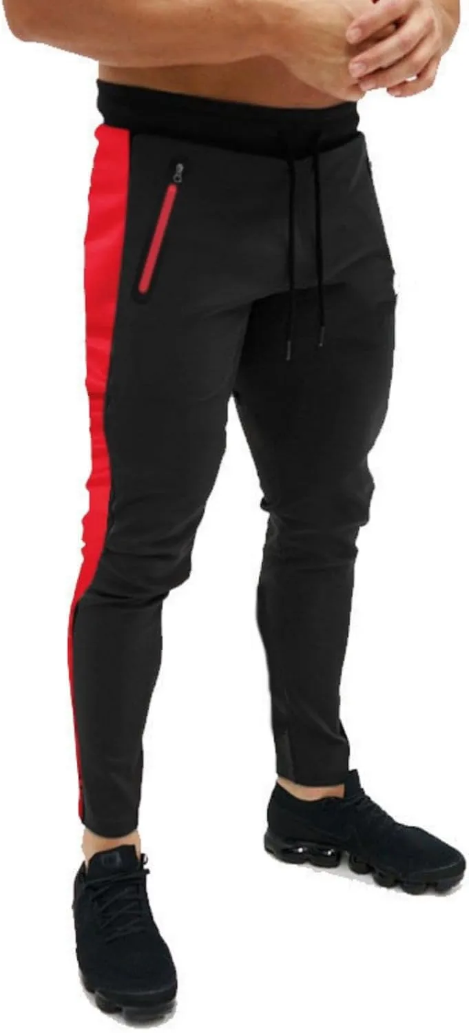 Mens Athletic Pants Casual Drawstring Elastic Waist Slim Fit Sweatpants Stripe Splicing Gym Track Workout Trousers