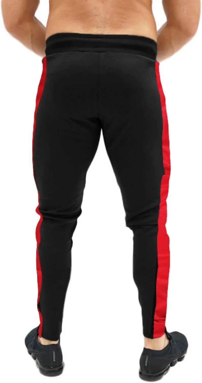 Mens Athletic Pants Casual Drawstring Elastic Waist Slim Fit Sweatpants Stripe Splicing Gym Track Workout Trousers