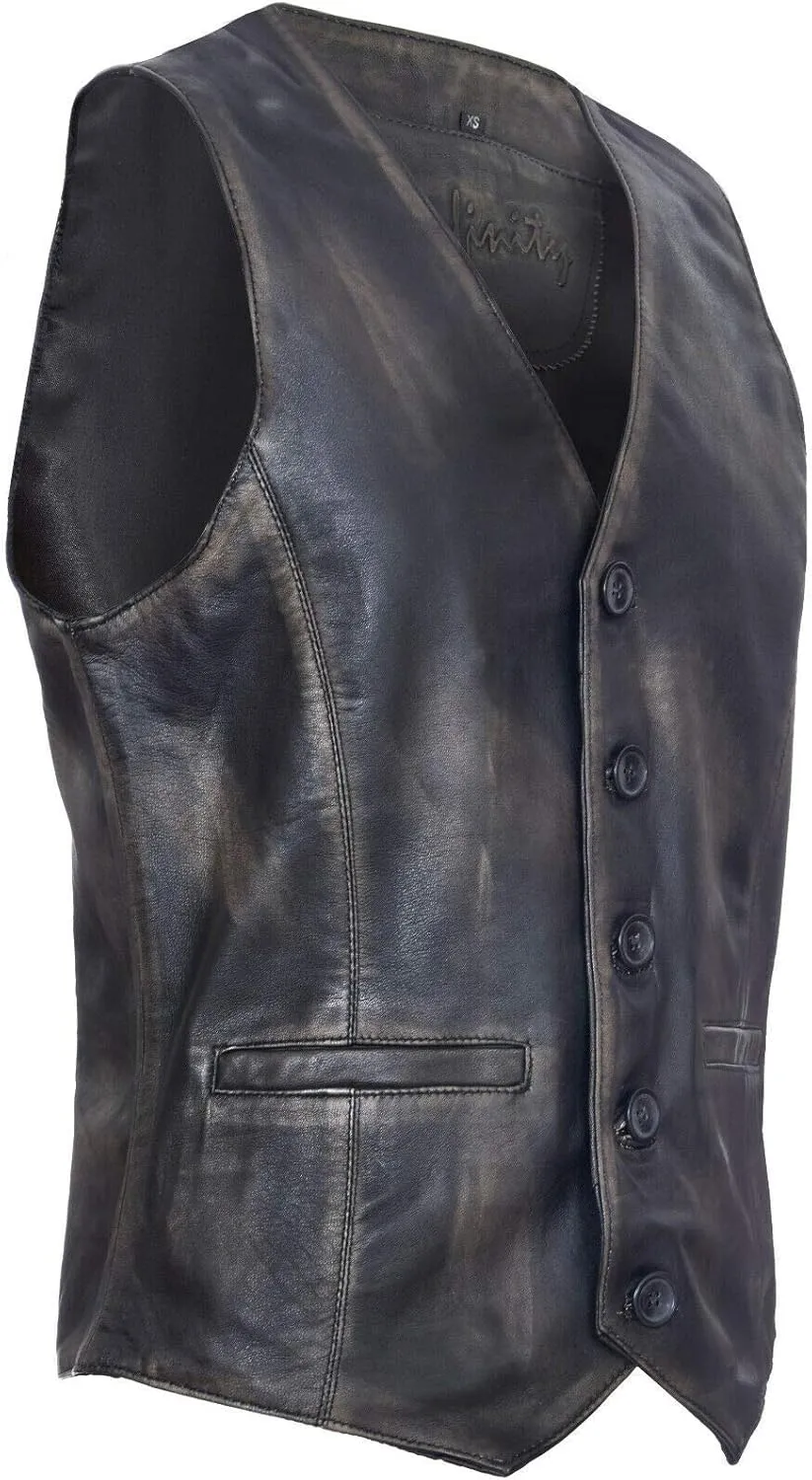 Mens Black Leather Waistcoat Casual Classic Formal Traditional Gilet Vest