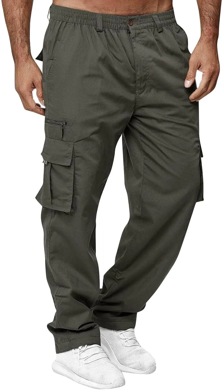 Men's Casual Multi-Pocket Loose Straight-Leg Work Pants Outdoor Fit Pants Fitness Pants