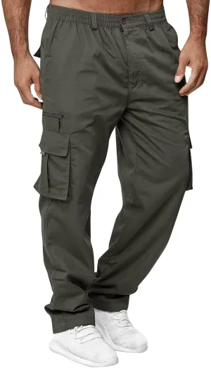 Men's Casual Multi-Pocket Loose Straight-Leg Work Pants Outdoor Fit Pants Fitness Pants