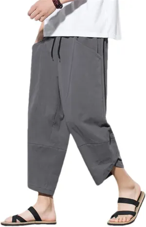 Men's China Style Cotton Harem Short Pants Streetwear Jogging Beach Shorts Casual Trousers