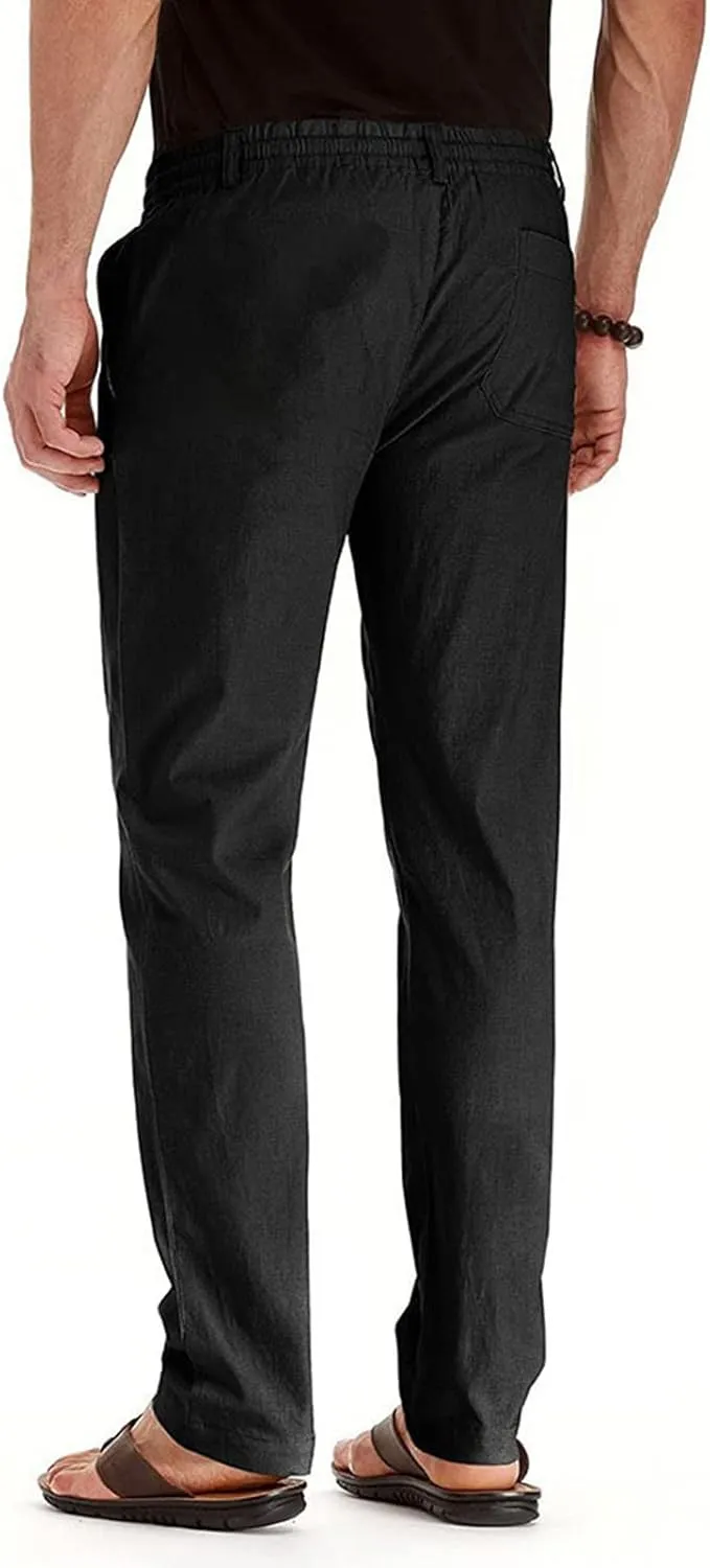 Men's Chino Pants Slim Fit Drawstring Elastic Waist Flat Front Stretch Straight Leg Pants Business Golf Casual Suit Pants